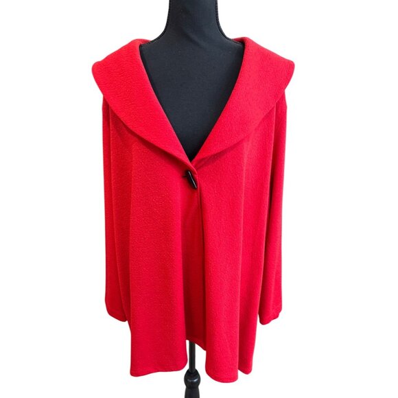 Ali Miles Tops - Ali Miles Red Button Front Cape Stretch 3/4 Sleeve Light Jacket Plus Size 3X